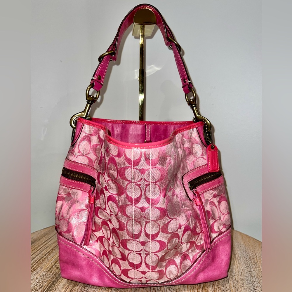 RARE Barbie Pink & Metallic COACH Signature C Shoulder Tote Bag 2183
